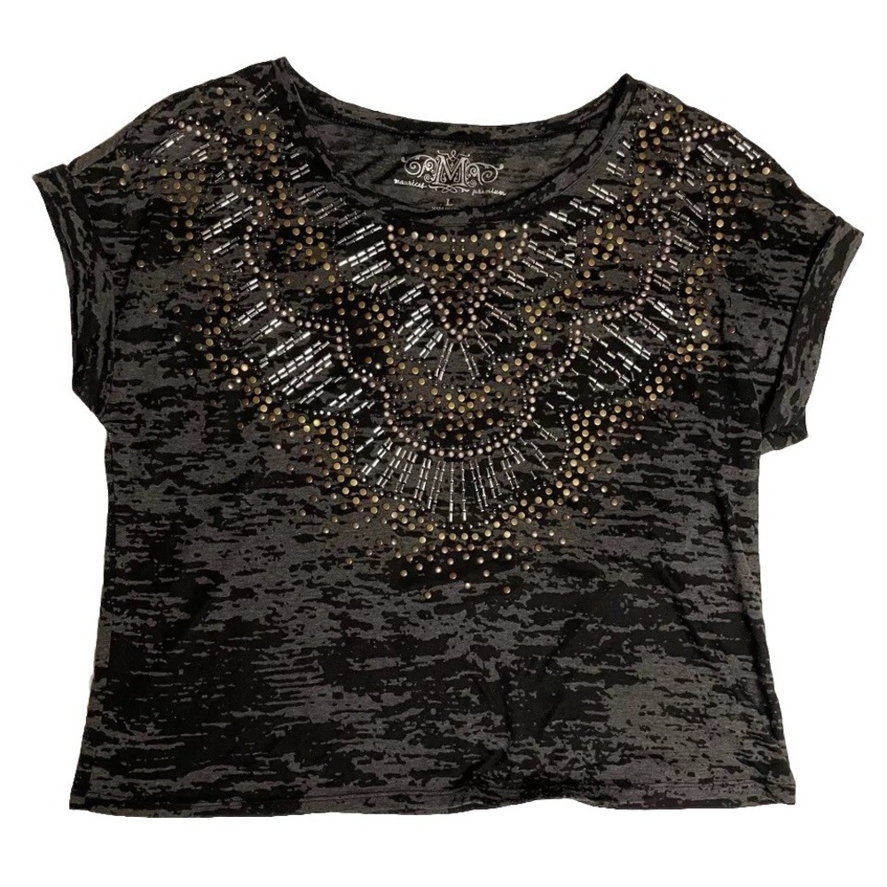 Maurices Women's Studded Top Shirt Size Large Gray Black Lightweight